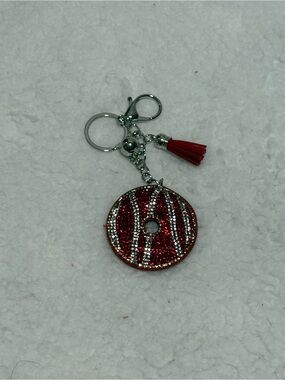 Red Rhinestone Donut Charm with Tassel  Keychain